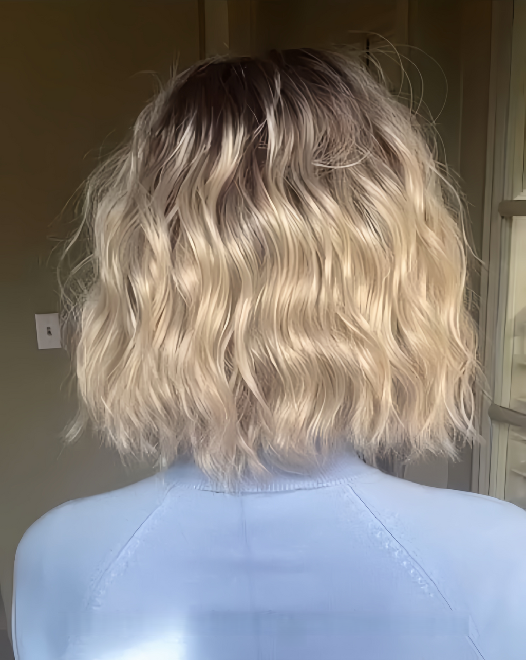 Vanilla Latte |Baby Blonde Short Wavy Bob Synthetic Wig with Bangs